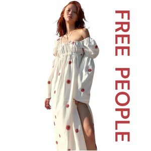 FREE PEOPLE Emory Embroidered Linen Midi Dress, Size XS.